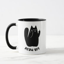 Black Cat pointing middle finger and says meow off