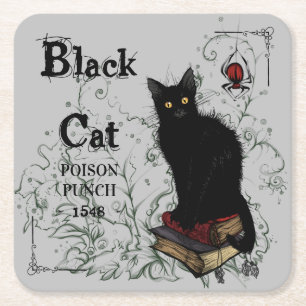Black Cat Poison Punch Halloween Square Paper Coaster