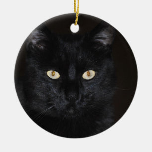 Black Cat Portrait Ceramic Tree Decoration