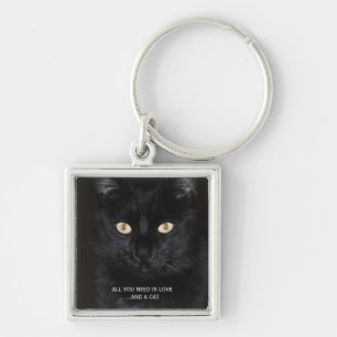 Black Cat Portrait Key Ring