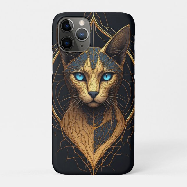 Black Cat Portrait With Gold Geometric Details Case-Mate iPhone Case (Back)