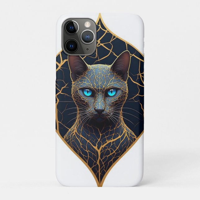 Black Cat Portrait With Gold Geometric Diamond Fra Case-Mate iPhone Case (Back)