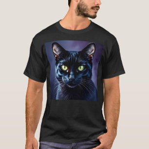 Black Cat Portrait with Green Eyes T-Shirt