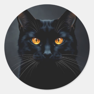 Black Cat Portrait with Yellow Eyes Classic Round Sticker