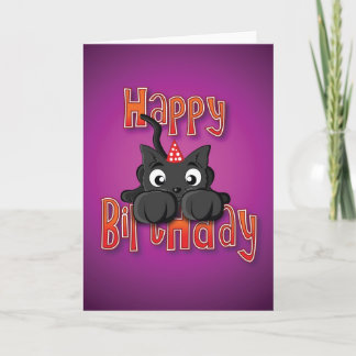 black cat - pounce - happy birthday card