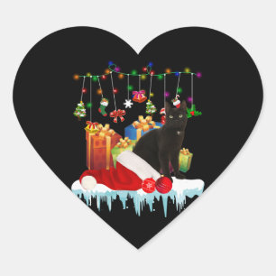 Black Cat Present Of My Christmas Heart Sticker
