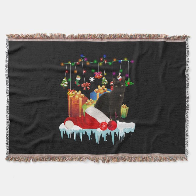 Black Cat Present Of My Christmas Throw Blanket (Front)