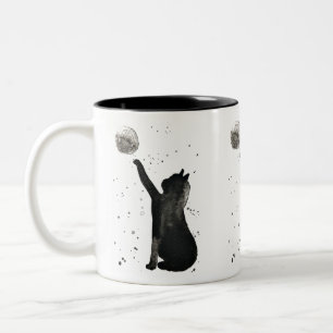 Black cat Pretty pet kitten watercolor Beautiful Two-Tone Coffee Mug