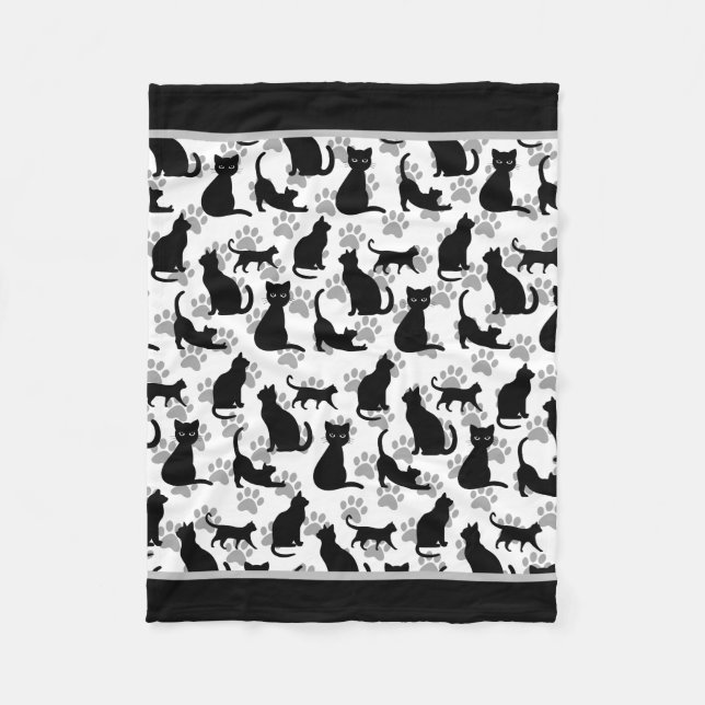 Black Cat Print Fleece Blanket (Front)