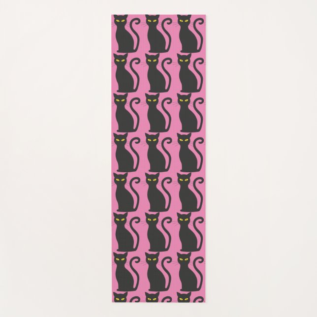 BLACK CAT PRINT ON PINK YOGA MAT (Front)