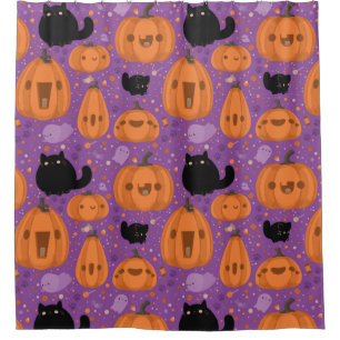 Black cat Pumpkin and Ghost Pattern Shower Curtain