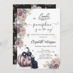 Black Cat Pumpkin Bow Flowers Baby Shower   Invitation