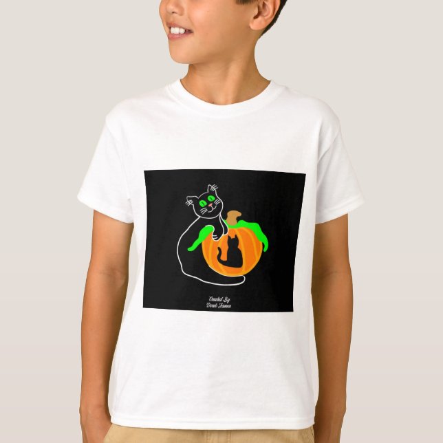 Black Cat Pumpkin Boy's White Basic T Shirt (Front)