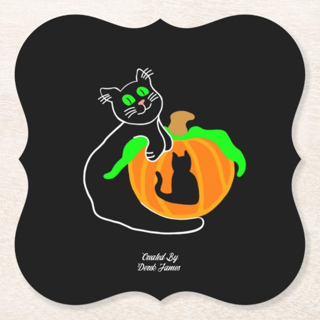 Black Cat Pumpkin Bracket Paper Coaster (Front)
