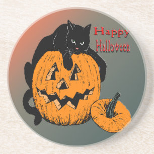 Black Cat Pumpkin Coaster