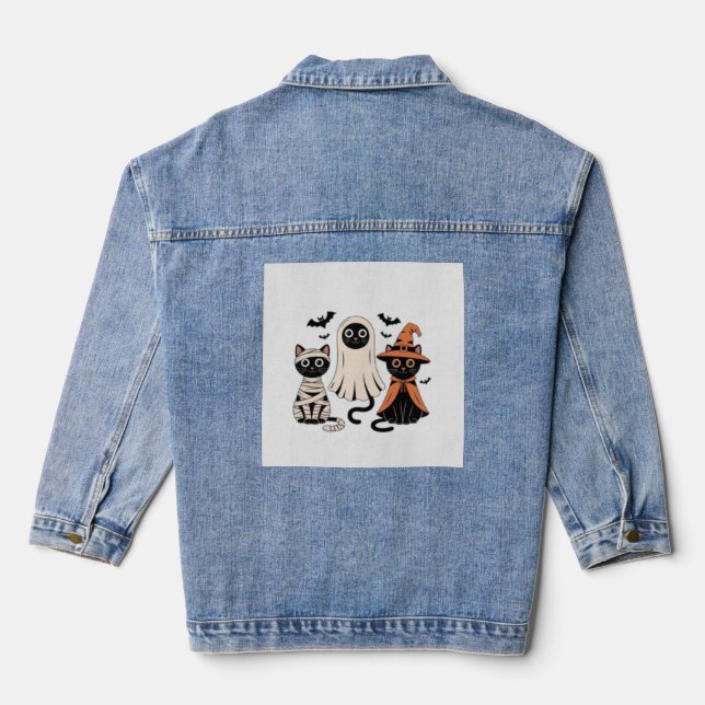 Black Cat Pumpkin Denim Jacket (Back)