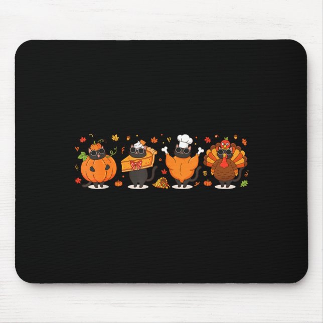 Black Cat Pumpkin E Turkey Thanksgiving Fall Cat L Mouse Mat (Front)