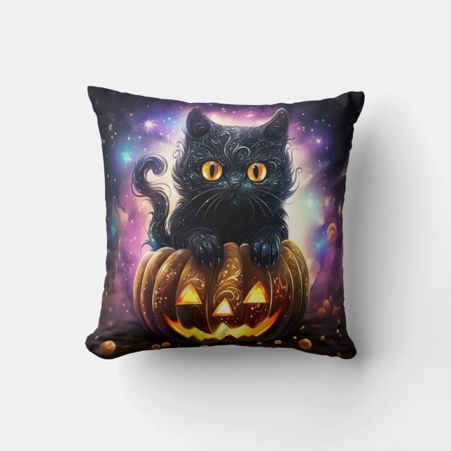 Black Cat Pumpkin Galaxy  Cushion (Front)