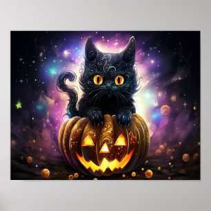 Black Cat Pumpkin Galaxy  Poster