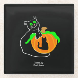 Black Cat Pumpkin Glass Coaster