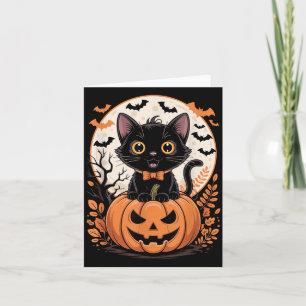 Black Cat Pumpkin Halloween Costume Fall Autumn Card
