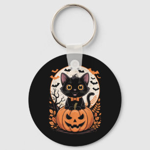 Black Cat Pumpkin Halloween Costume Fall Autumn Key Ring