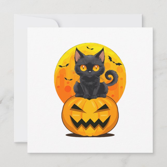 Black Cat Pumpkin Halloween Costume Invitation (Front)