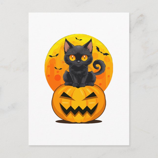 Black Cat Pumpkin Halloween Costume Postcard (Front)