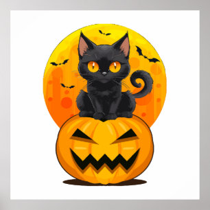 Black Cat Pumpkin Halloween Costume Poster