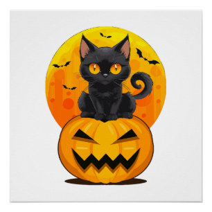 Black Cat Pumpkin Halloween Costume Poster