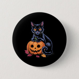 Black Cat Pumpkin Halloween Costume Retro Fall 6 Cm Round Badge
