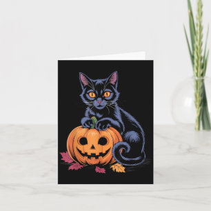 Black Cat Pumpkin Halloween Costume Retro Fall Card