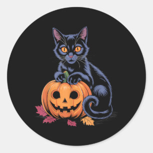 Black Cat Pumpkin Halloween Costume Retro Fall Classic Round Sticker