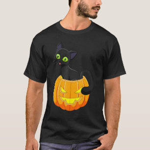 Black Cat Pumpkin  Halloween For Women Kids Men T-Shirt