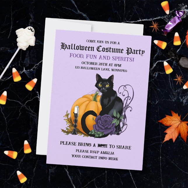Black Cat & Pumpkin Halloween Party Invitation (Creator Uploaded)