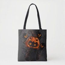 Black Cat Pumpkin Halloween Tote Bag - Spooky Ghos