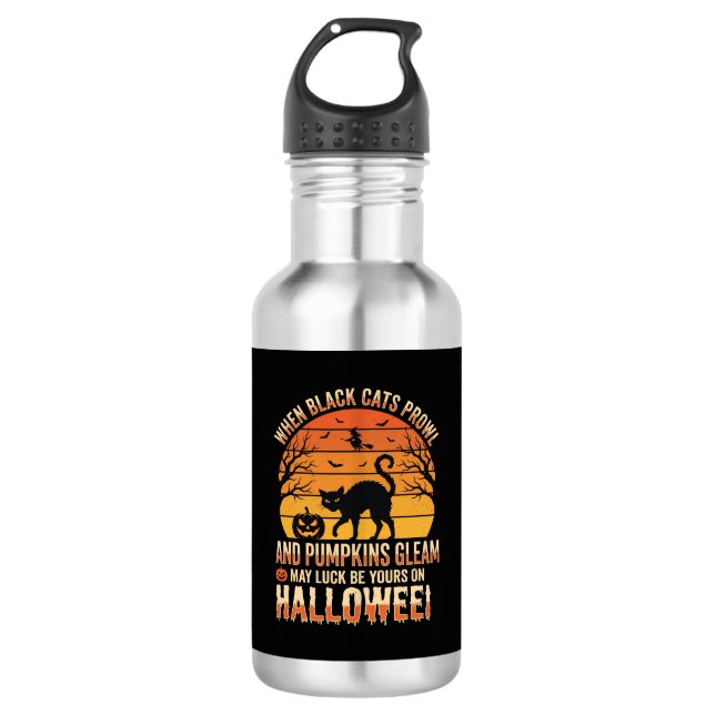 Black Cat Pumpkin Halloween Vector Design 532 Ml Water Bottle (Front)