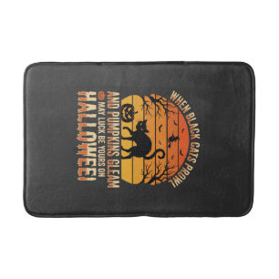 Black Cat Pumpkin Halloween Vector Design Bath Mat