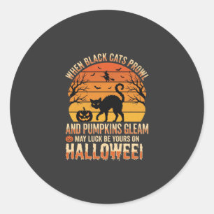 Black Cat Pumpkin Halloween Vector Design Classic Round Sticker