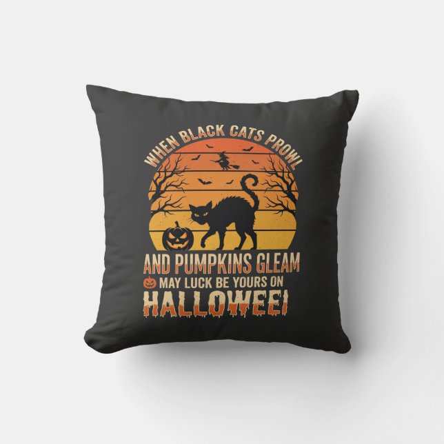 Black Cat Pumpkin Halloween Vector Design Cushion (Front)