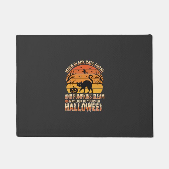 Black Cat Pumpkin Halloween Vector Design Doormat (Front)