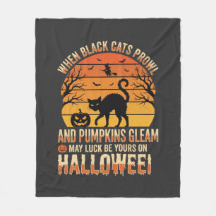 Black Cat Pumpkin Halloween Vector Design Fleece Blanket