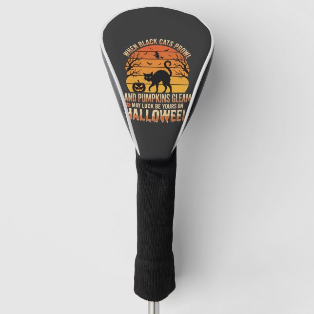 Black Cat Pumpkin Halloween Vector Design Golf Head Cover (Front)