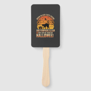 Black Cat Pumpkin Halloween Vector Design Hand Fan