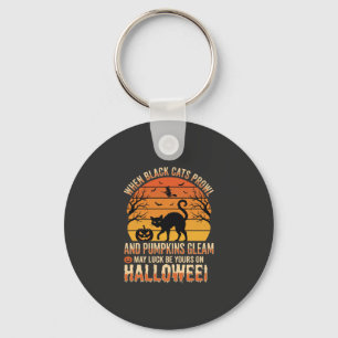 Black Cat Pumpkin Halloween Vector Design Key Ring