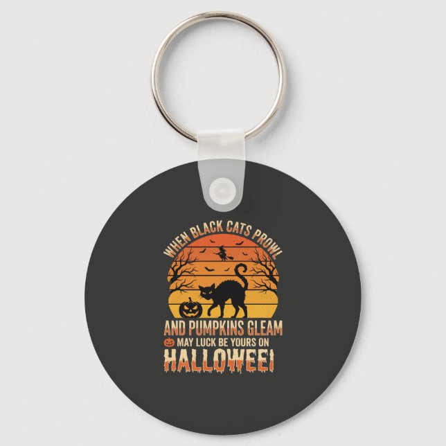 Black Cat Pumpkin Halloween Vector Design Key Ring (Front)