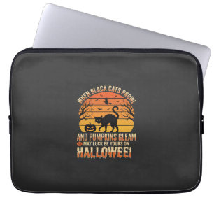 Black Cat Pumpkin Halloween Vector Design Laptop Sleeve