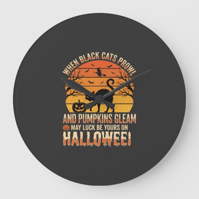 Black Cat Pumpkin Halloween Vector Design Large Clock (Front)