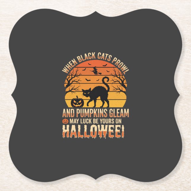 Black Cat Pumpkin Halloween Vector Design Paper Coaster (Front)