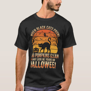Black Cat Pumpkin Halloween Vector Design T-Shirt